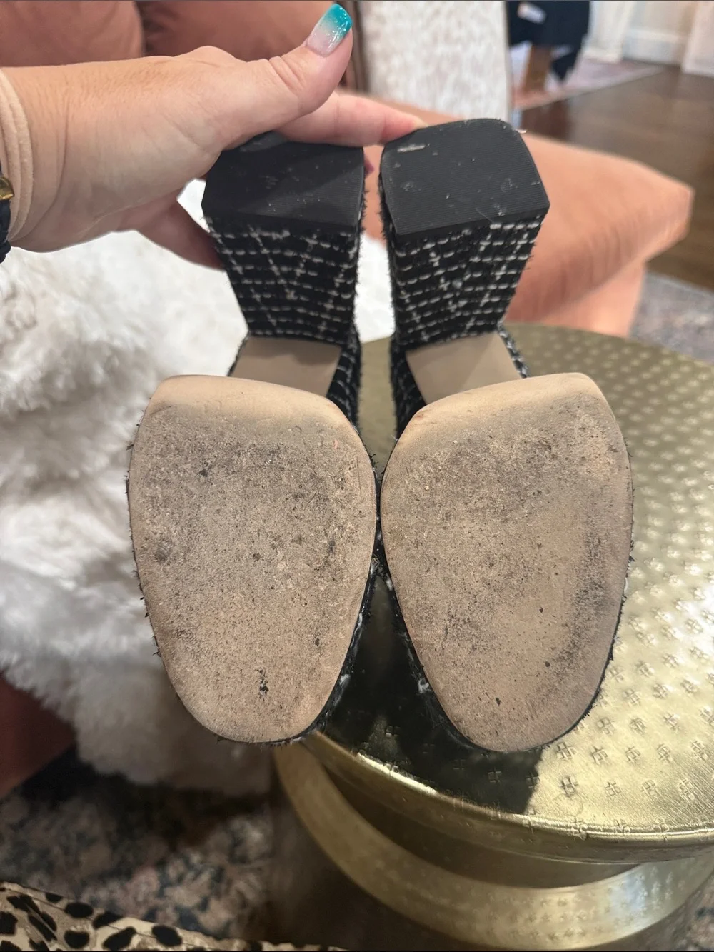 Larroude Black and White Tweed Mary Jane Platform Pumps